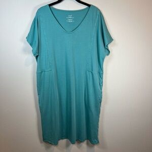 J. Jill Pure Jill Women's Soft V-Neck T-Shirt Dress Aqua Mini Pullover  Sz Large